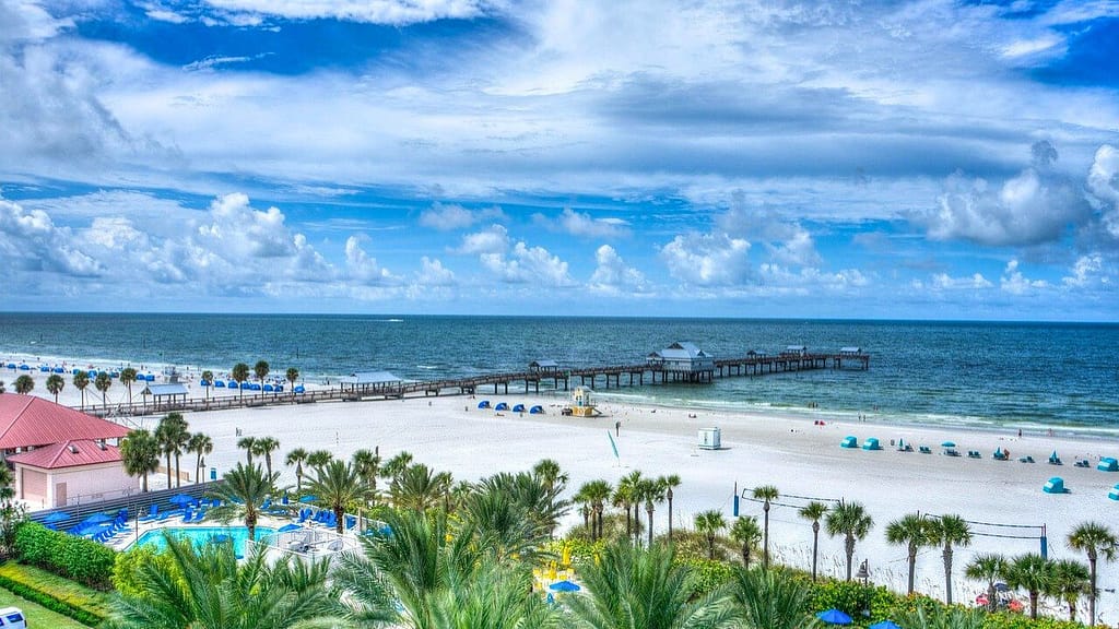 Clearwater Beach Florida with Pier 60, soft white sand and calm gulf waters