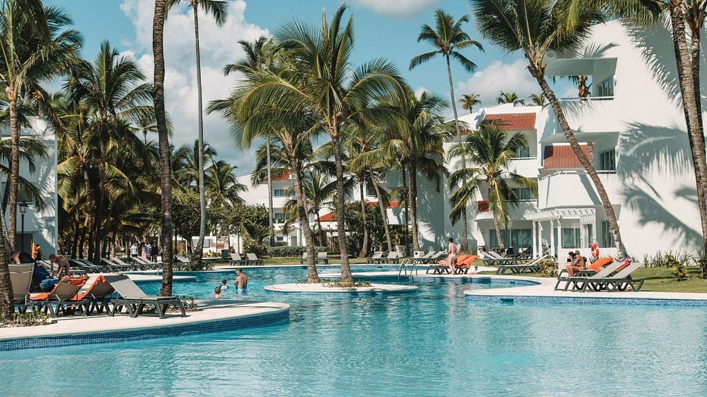 Family-friendly resort in Cancun Hotel Zone with palm trees and large swimming pool