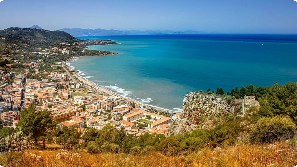 Coastal town and beach in Sicily Italy scenic view