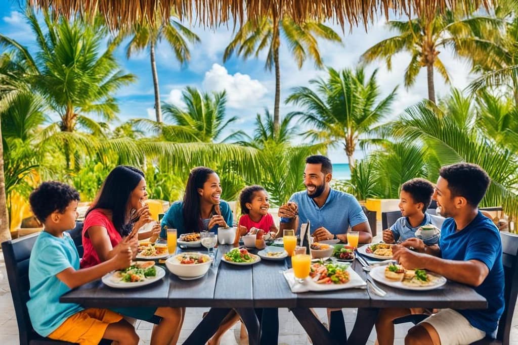 cancun-eco-park-river-family-1200x800 1 | Go With The Family Family dining together at a resort restaurant in Cancun with kids