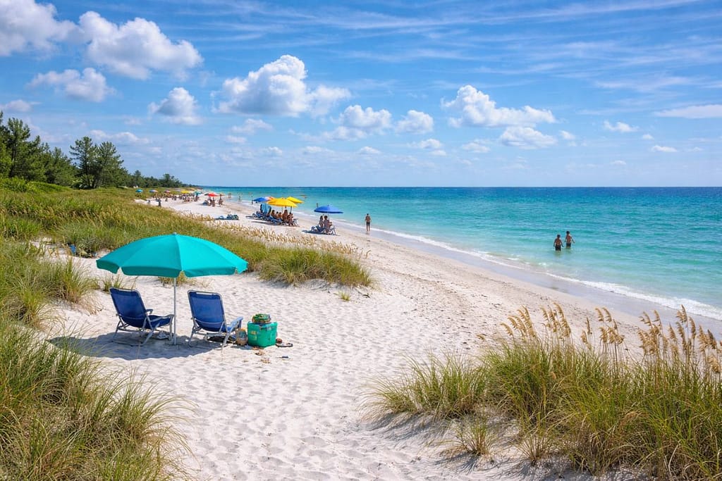 caladesi-island-florida-family-beach-clear-water-1200x800 | Go With The Family Caladesi Island Florida beach with clear shallow water, soft sand, and families enjoying a quiet natural shoreline