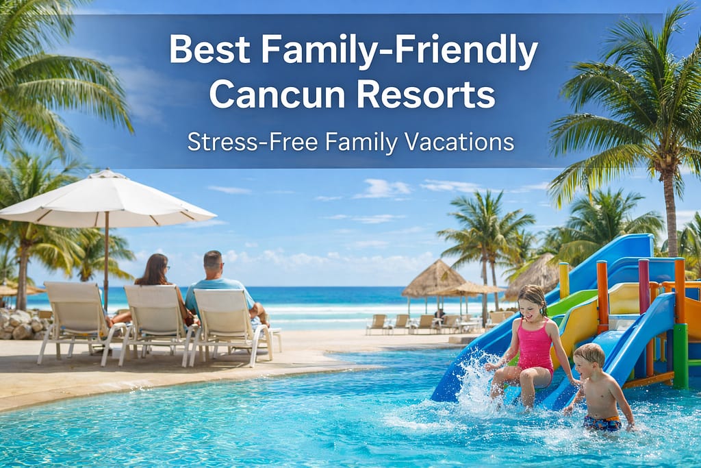 Family-friendly Cancun resort with kids pool, water slides, and beachfront setting for a stress-free family vacation