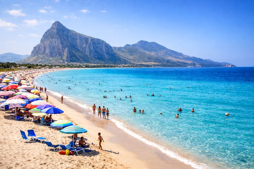 san-vito-lo-capo-sicily-beach-1200x800 | Go With The Family San Vito Lo Capo beach Sicily with turquoise water and mountain backdrop