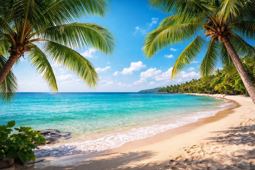 best-caribbean-beaches-for-families-theme-1200x800 | Go With The Family Beautiful Caribbean beach with palm trees, soft sand, and calm turquoise water β perfect for families