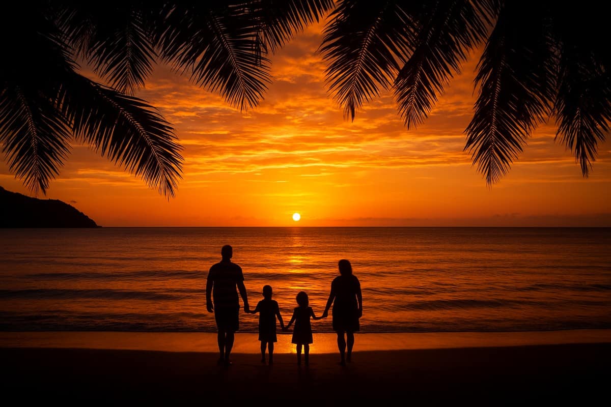 family-on-beach-at-sunset | Go With The Family family on tropical beach at sunset