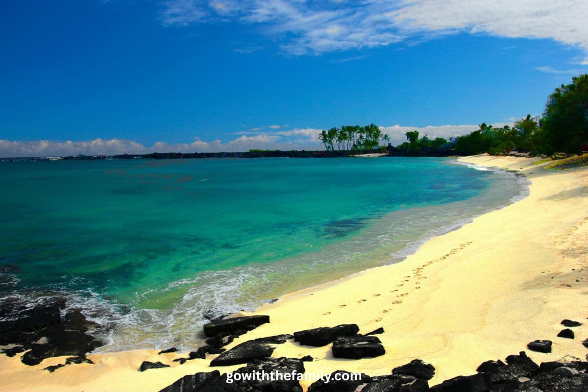 big-island-family-beach-hawaii-1200x800 | Go With The Family Beautiful family-friendly beach on Hawaii Big Island with volcanic rocks and turquoise water