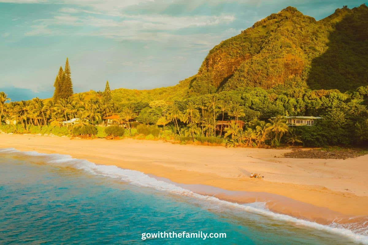 kauai-family-beach-hawaii-1200x800 | Go With The Family Beautiful family-friendly beach in Kauai Hawaii with lush mountains and tropical coastline