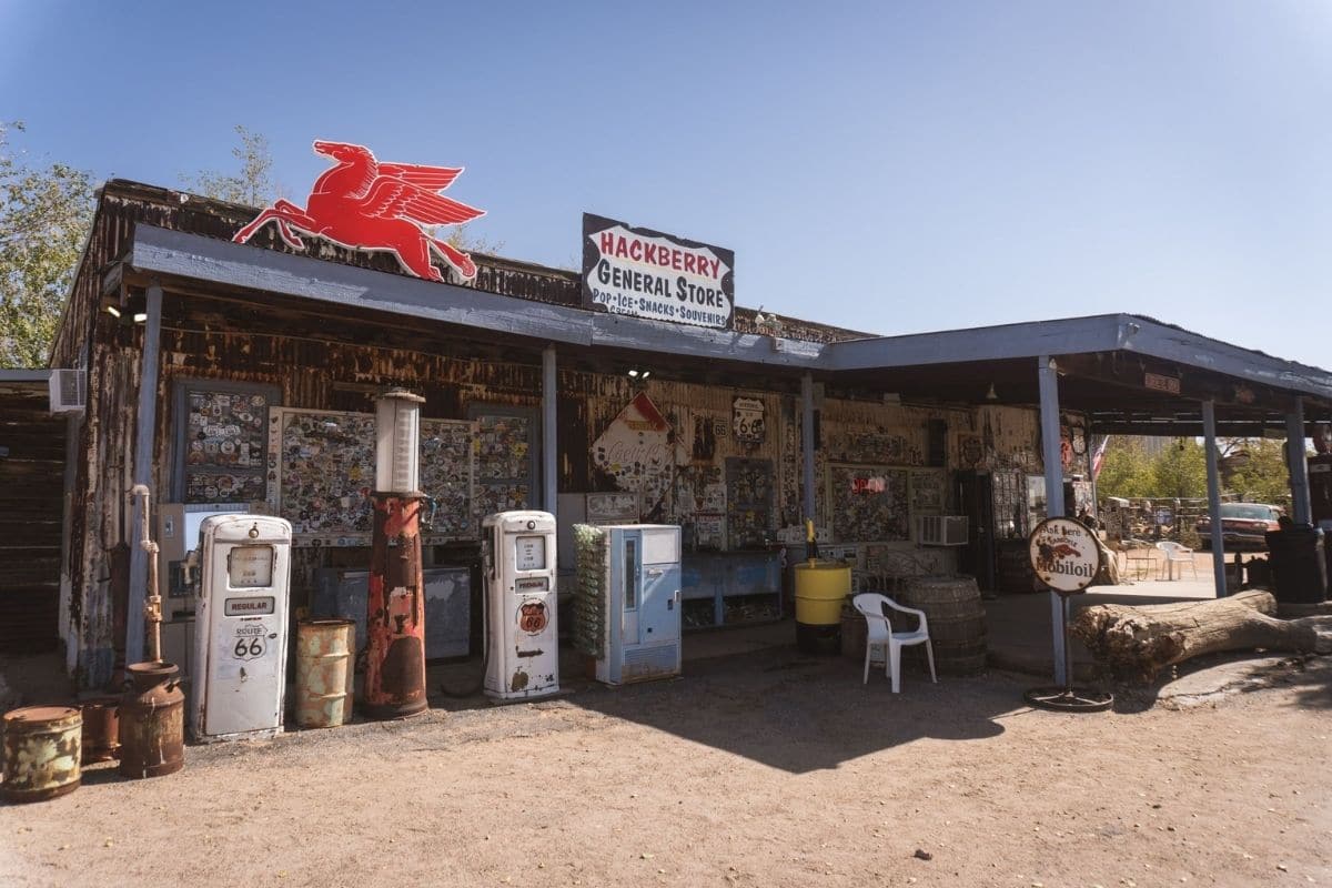 Hackberry General Store — Historic Route 66 | Go With The Family Historic Hackberry General Store with vintage gas pumps and Route 66 memorabilia in Hackberry, Arizona
