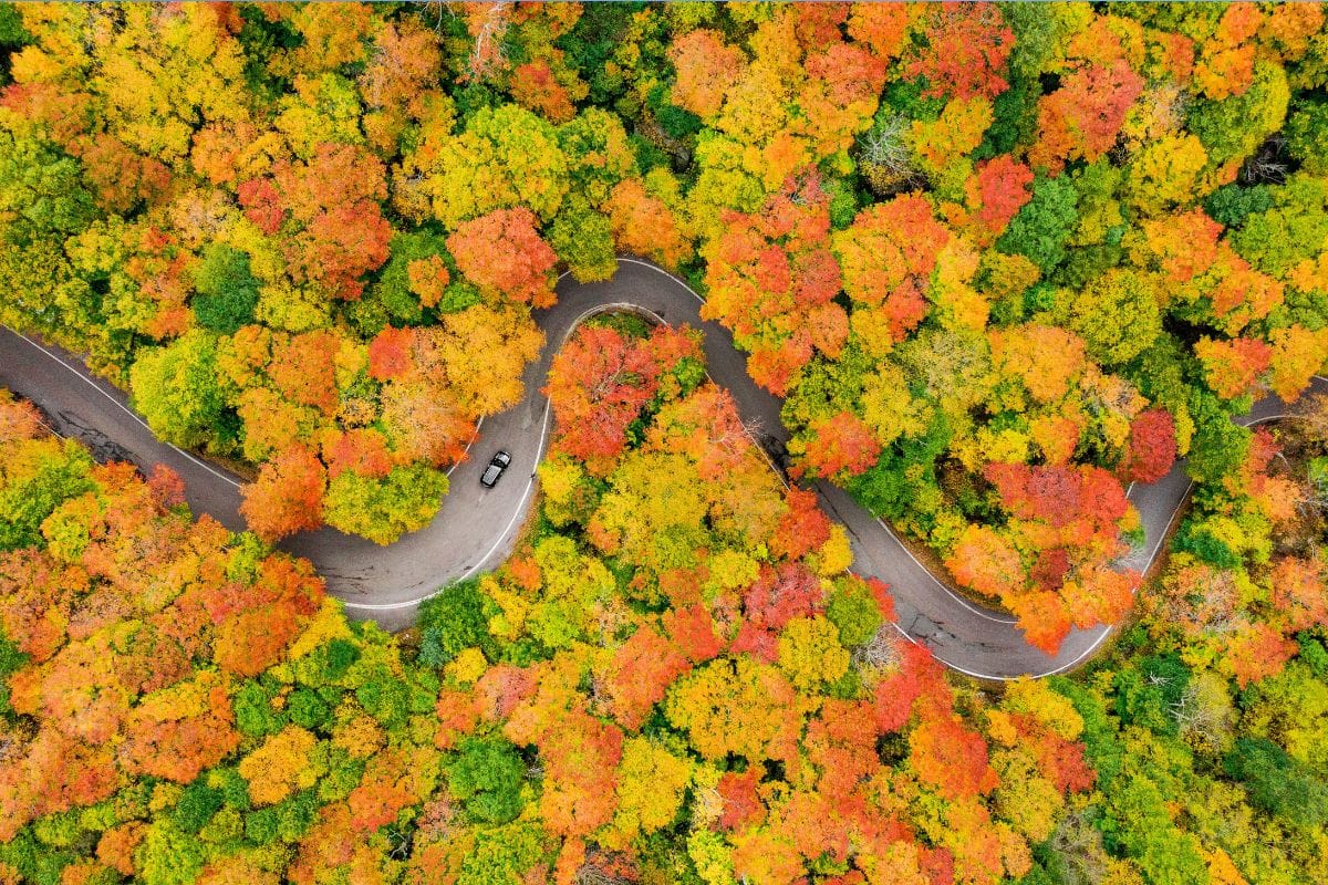 Smugglers' Notch Road in Autumn | Go With The Family Winding road through brilliant fall foliage at Smugglers' Notch in Vermont